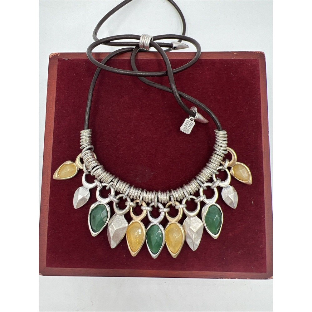 RLM Studio Robert Lee Morris Pendant Necklace 30" Silver Gold Tone Yellow Green